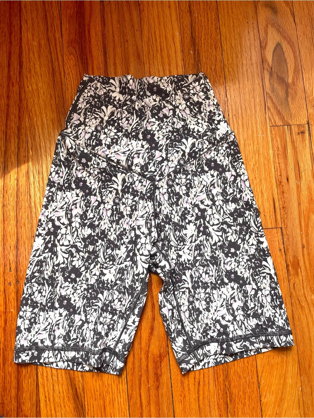Black & White Floral High-Waist Biker Shorts